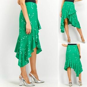 CeCe Georgette Midi Crossover Asymmetrical Skirt Women M Green Floral